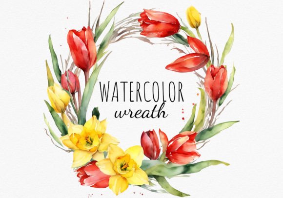 Download Red Tulips Spring Wreath, Watercolor Png - Wreath Collection