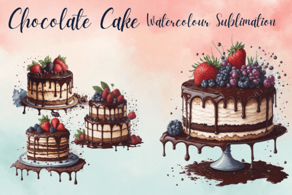 Download Chocolate Cake Watercolor Sublimation - Premium Bundle